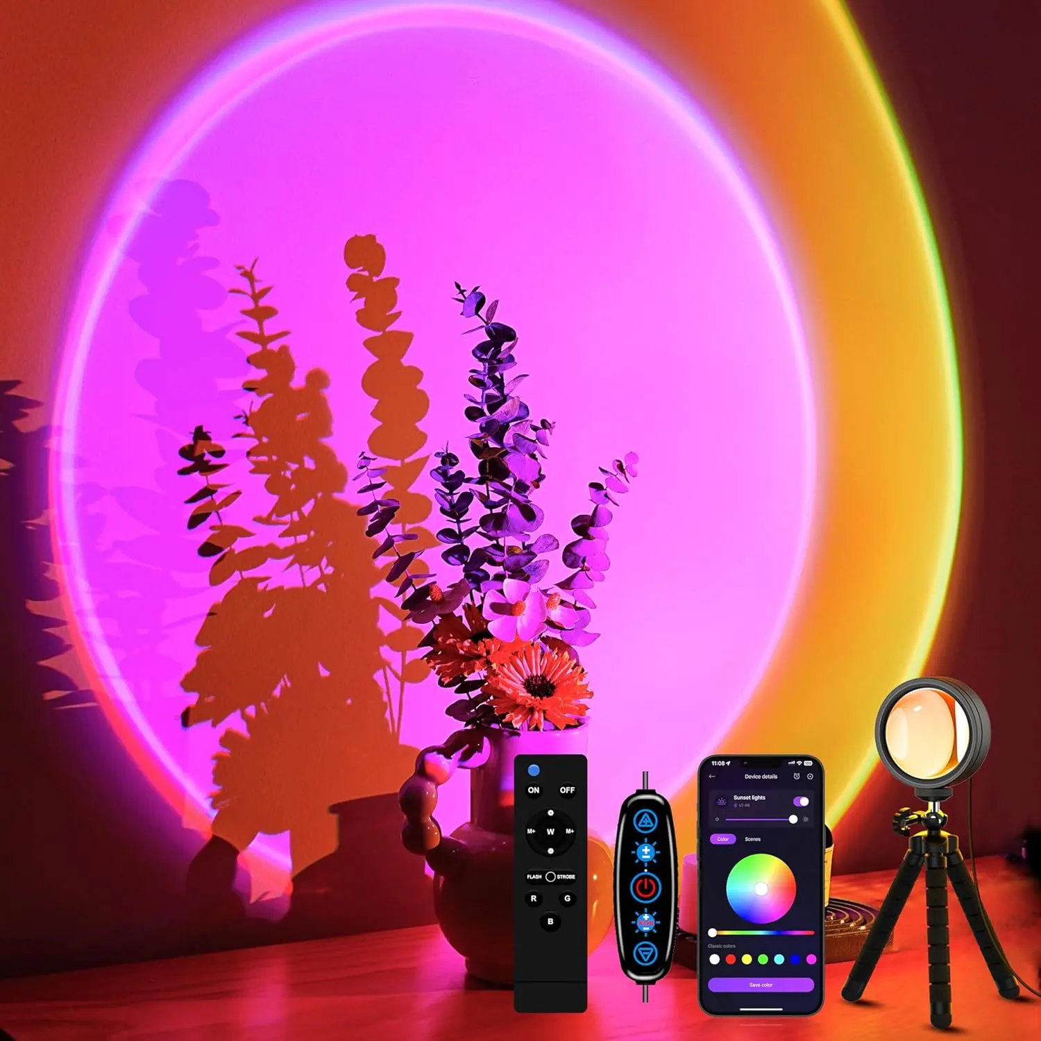 Sunset Projection Lamp with Remote/APP Control,Multi-Color LED Sunset Light Night Light,360 Degree Rotation Sunset Lamp for Photography/Party/Room Decor,Gifts for Christmas,Thanksgiving DayGift..