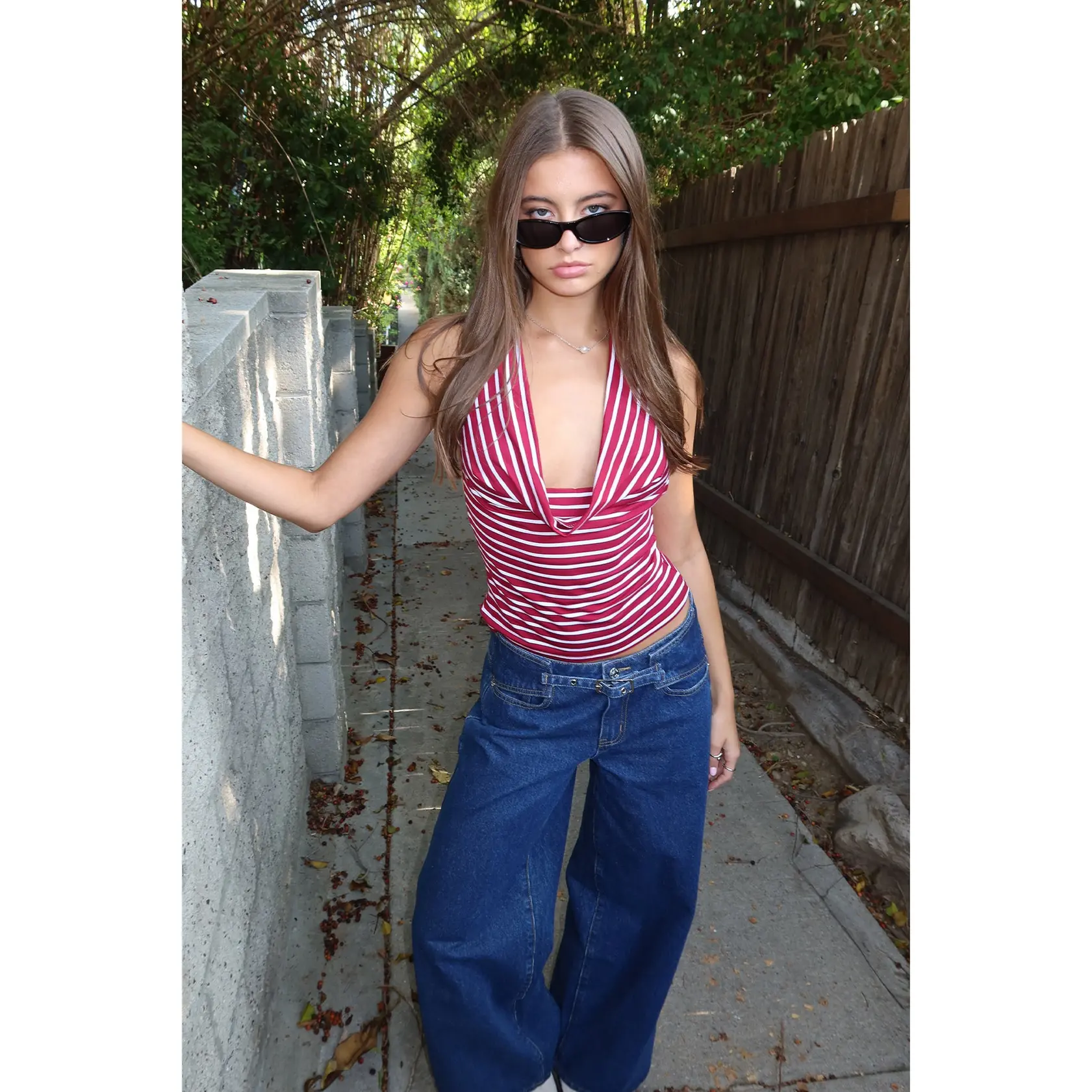 Striped Cowl Neck Halter Top Striped Cowl Neck Halter Top