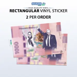 1000 pesos of claudia y amlo rectangle vinyl sticker
