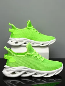 Men's Wave Sole Knit Sports Shoes, Trainer Shoes, Daily Comfort Support, Breathable Minimalist Design, All-Season Wear, City Walking Shoes, Knitted Running Shoes, Sporty Running Shoes