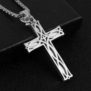 Stainless Steel Necklace Black/Silver/Golden Celtic Knot Cross Necklace Men's Daily Wear Gift