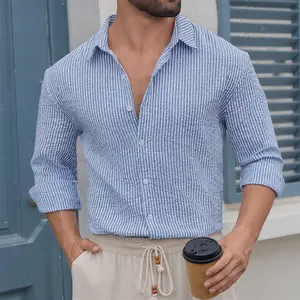 Men’s Textured Stripe Button-Down Shirt – Soft, Breathable & Lightweight. Clean, Casual & Easy to Style for Daily Wear, Vacation Fits, Beach Days & Summer Vibes.