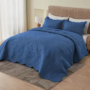 Oversized King Bedspreads 128x120 for Extra Wide Tall King or Cal King Bed Ultrasonic Quilted Coverlet Set 3 Piece Include 1 Quilt 2 Pillowcases Navy