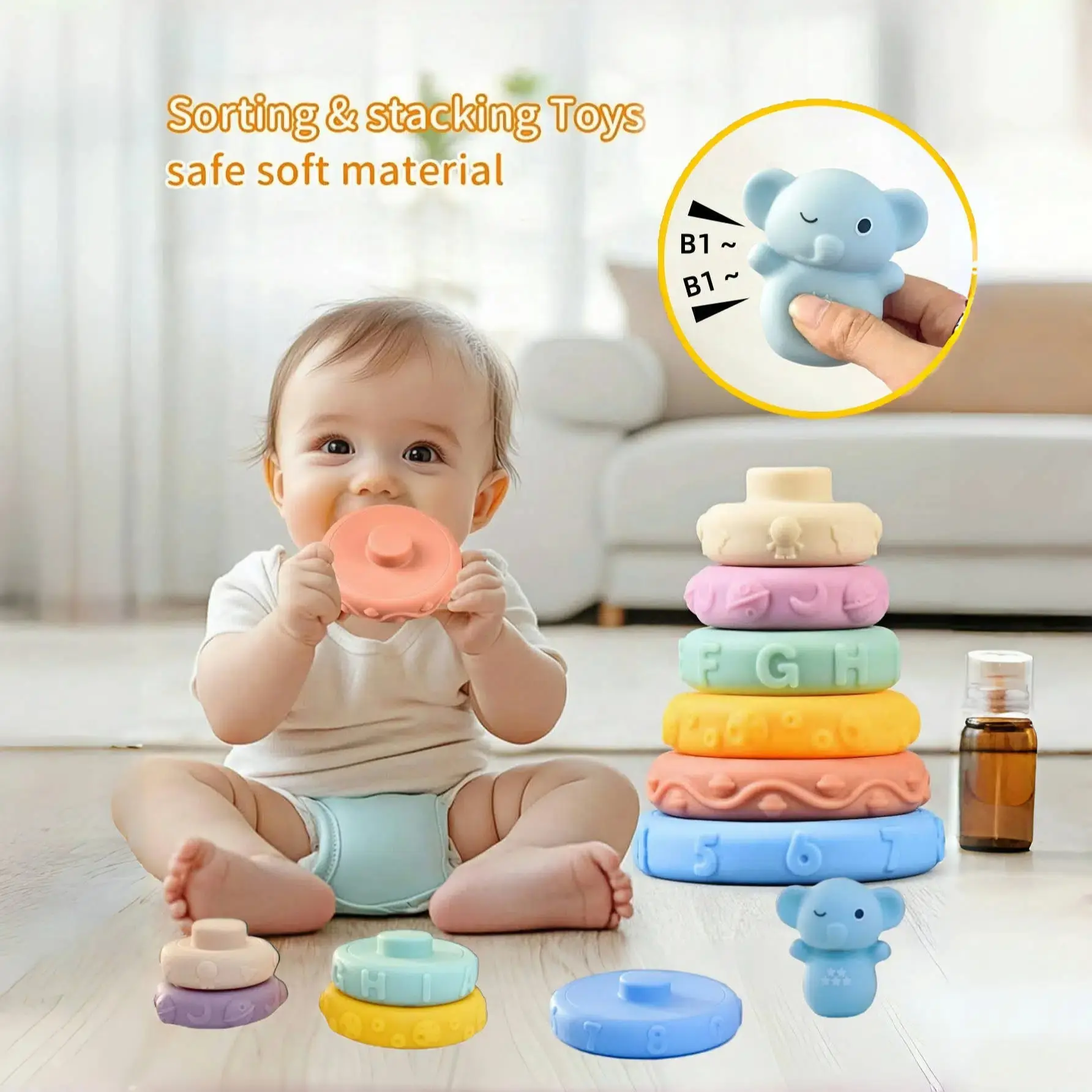Stacking Rings Soft Toys for Babies 6 Months and up Old Girls Boys - Toddlers Sensory Educational Montessori Baby Blocks - Developmental Teething Learning Stacker - Baby Teething Toys  stacking toys for toddlers 1-3 stacking rings baby toy