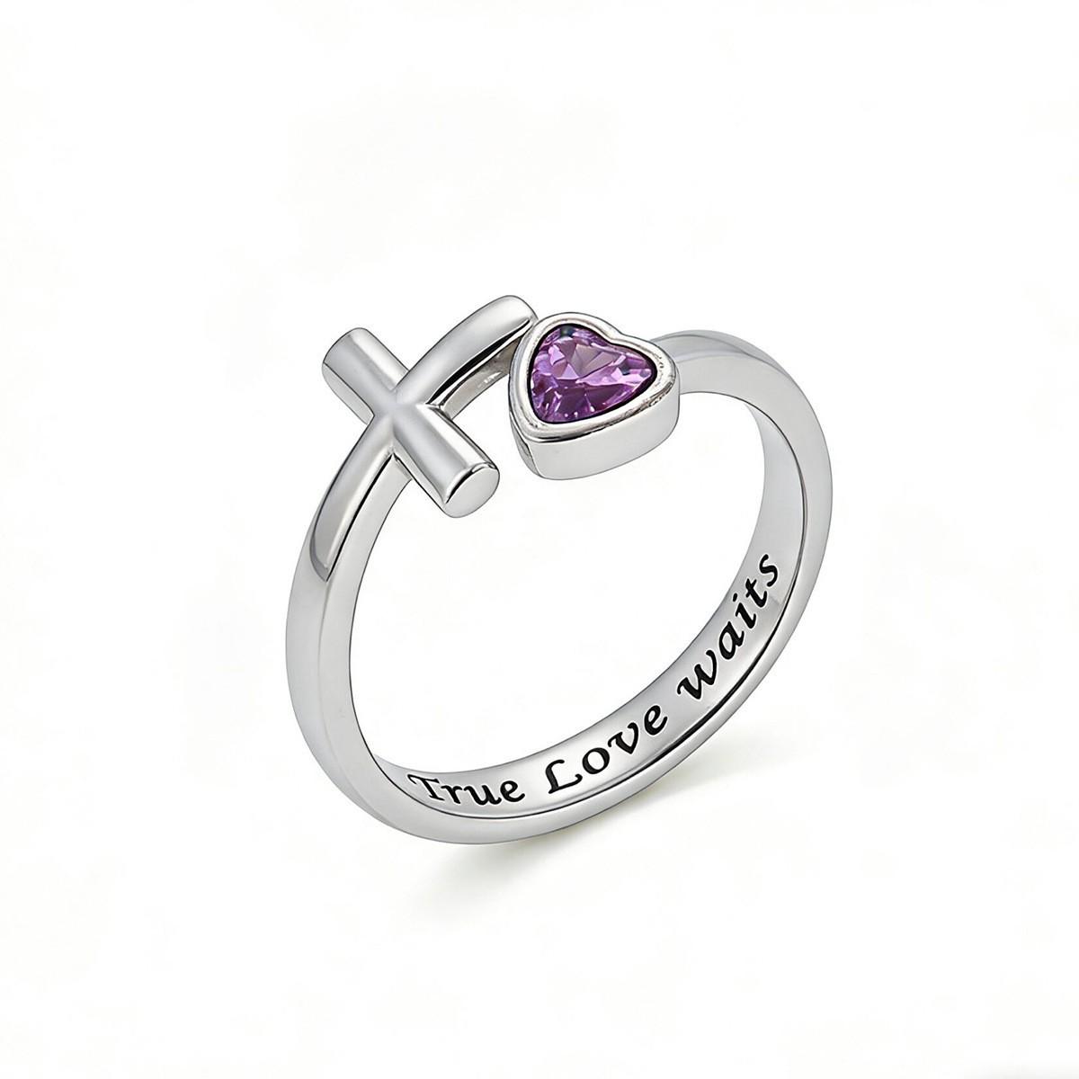 Adjustable Cross Ring for Women Jewelry Gift for Her Christian Faith Hope Love Birthstone Ring in Gift Box