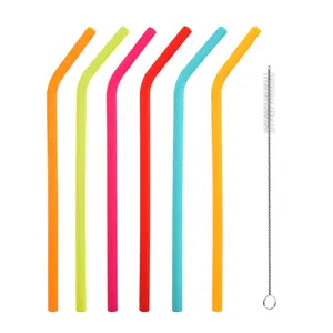 Silicone Straws Set, 6 Counts Reusable Silicone Straws with 1 Count Cleaning Brush, Drinking Straws for 30 and 20oz Tumblers, Utensils, Soft Straw