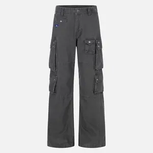Aelfric Eden Multi Pocket Cargo Wide Leg Pants High Waist Multi-Pocket Utility Detail Washed Vintage Finish Heavyweight Fabric Retro Streetwear Unisex Bottoms