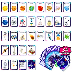 Space Planet Themed Early Education Learning Tools, 34 Educational Visual Stimulation Flashcards for Kids, Best Gift for Cognitive Development, Word Cards