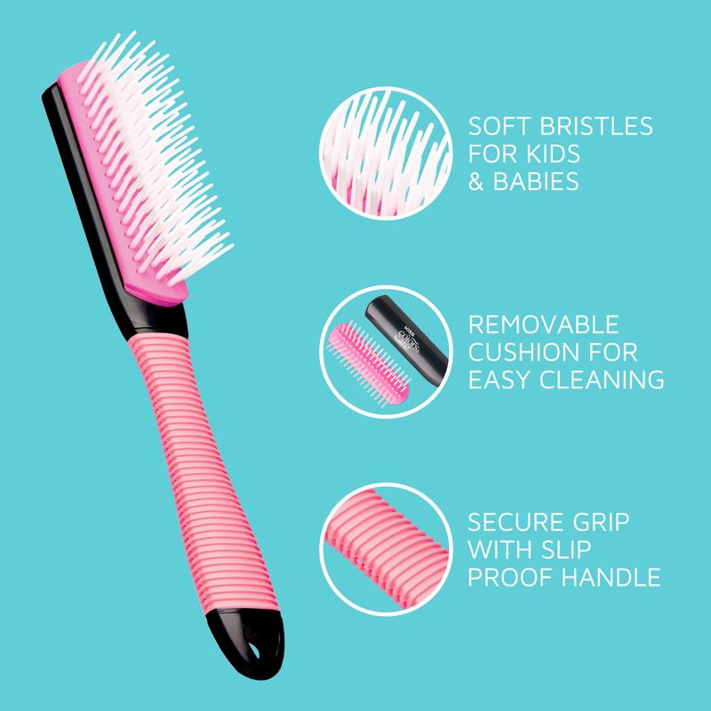 KISS Colors & Care Mini Non-Slip Soft Bristle Detangling Brush - Pink