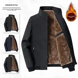 Men's Autumn And Winter Fleece Lined Thick Warm Jacket Coat, Loose Versatile Casual Fashion Top Coat Menswear Stylish Long Sleeve Long Sleeve Makapal Black Plain jackets heated jacket fur coat everyday winter warm fleece jacket trendy men jacket short win