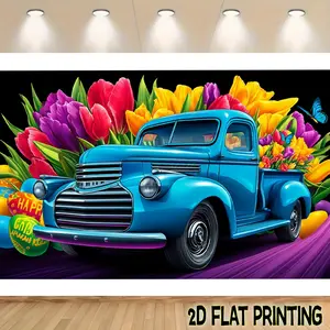2D Flat Banners-1pc Festival banner Classic Pickup Truck Blue Theme Design Multi functional decorations suitable for festivals, courtyards, studios, homes, and garden celebrations - the perfect Easter gift