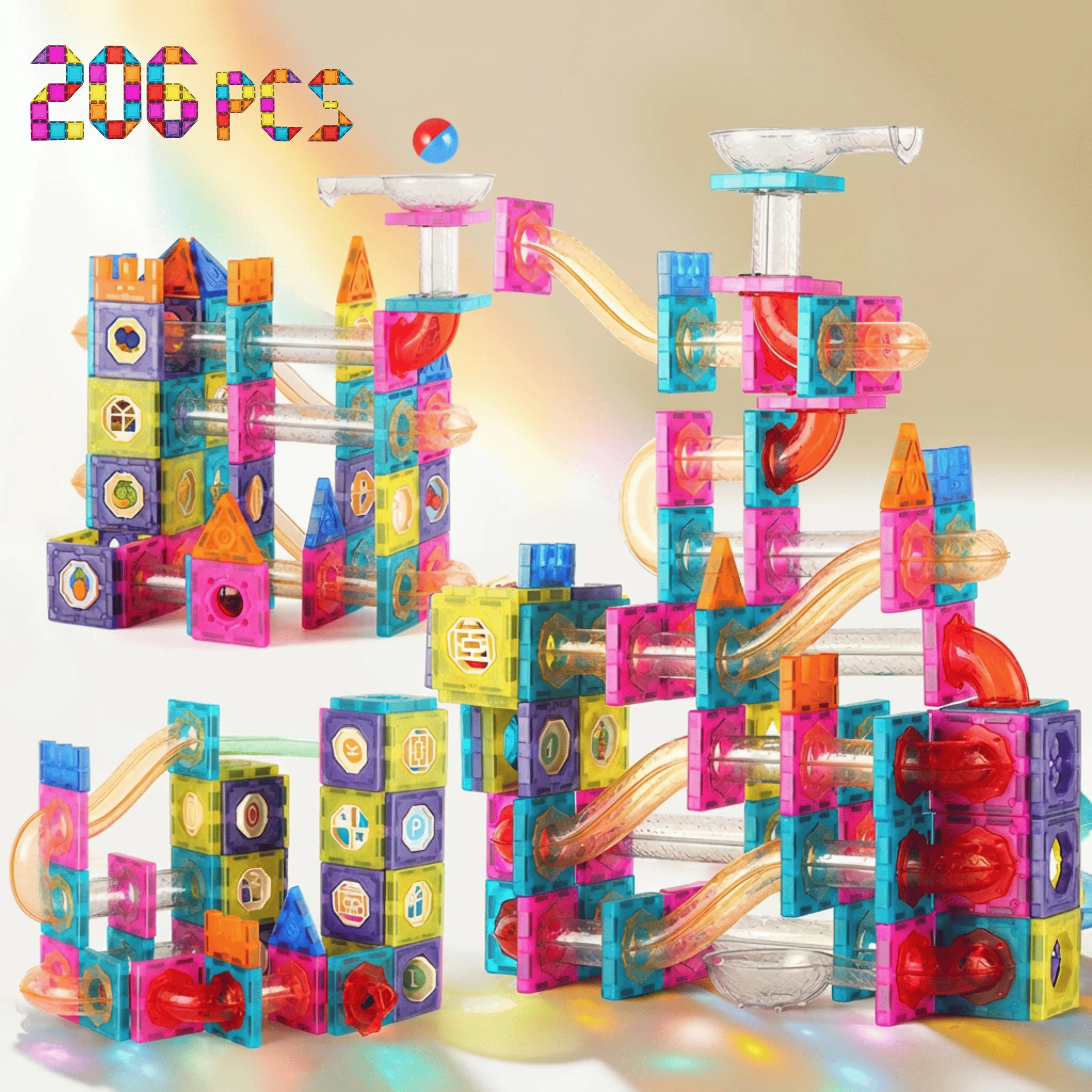 【Upgraded & Jumbo Set】206 PCS Magnetic Tiles,Magnet Building Blocks Cubes Construction Stacking Educational Assembly Toy Preschool STEM Play Creative Playboard for Toddler Kids Ages 3+,Kids Toys Christmas gift for 3 4 5 6 Year Old