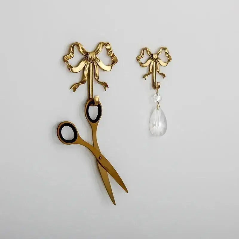 1PC Bedroom Porch Bathroom Decoration Luxury Solid Brass Bow Shape Wall Hook Nordic Retro Clothes Hook Coat Hook