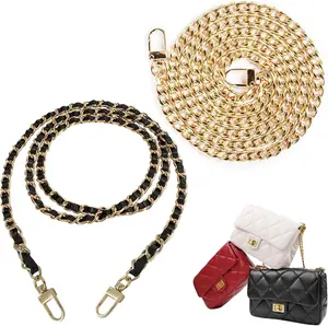 2 count Purse Chain Straps, Purse Straps Replacement for Crossbody Bag Handbag  Bag .2" purse straps Long  Purse Straps Leather and Metal Chain Straps (Black & )