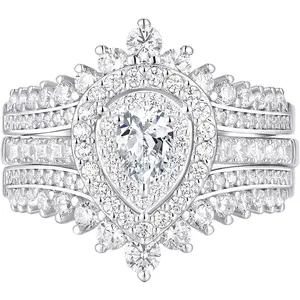 Cubic Zirconia Wedding Ring Sets for Women Engagement Rings Bridal Band Enhancer Set Pear Travel Anniversary Size