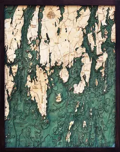 Boothbay Harbor Wood Carved Topographic Map