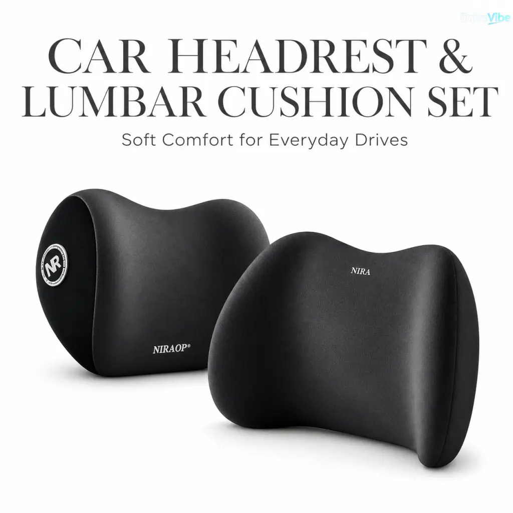 Memory Foam Car Headrest Lumbar Cushion Set Breathable Ergonomic Neck Back Support for Drivers Long Road Trips Vehicle Interior Decor