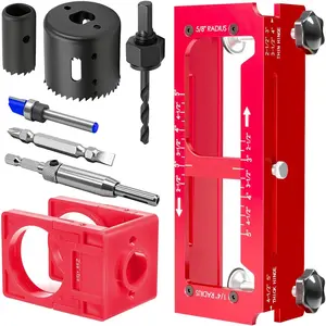 Door Hinge Jig and Door Lock Installation Kit,  Alloy Router Template for Hinge Mortising from 2.5" to 5" and Types of Square, 1/4", 5/8" Radius, Door Hole Drilling Kit for Knob and Deadbolt.