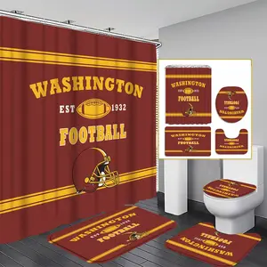 1/3/4PCS American Football Theme Shower Curtain Set, Sports Decor, Bathroom Accessories with Mat, U-Shaped Pad, Toilet Lid Cover, Hooks