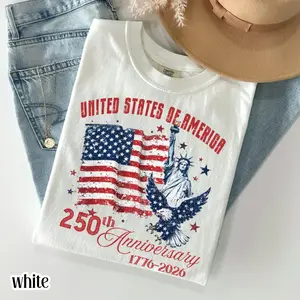 T-shirt commemorating the 250th anniversary of the United States of America, vintage patriotic flag, 4th of July T-shirt, 250 years of independence.