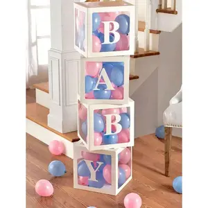 8pcs/Set 25cm, Baby Boxes With Letters For Baby Shower, Gender Reveal Party Transparent Balloon Box Surprise Gift Box,Baby Shower Decorations For Boys Or Girls, Newborn Boy/Girl Party Decoration Gift Box, Baby Shower Party Decor Balloon Box, Perfect For B