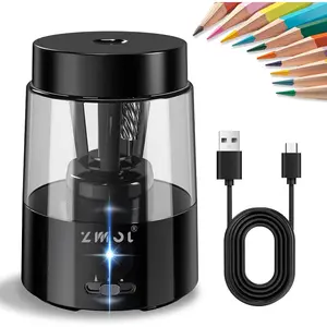 Electric Rechargeable Pencil Sharpener, Automatic Pencil Sharpeners Kids, Battery Powered Pencil Sharpeners for Colored Pencils, Auto Stop, Suitable for No.2(6-8mm), Classroom/Home Black