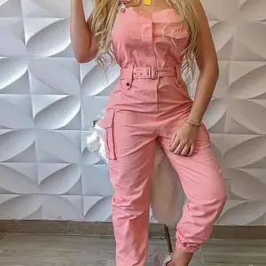 Women's Clothing Bodysuit Jumpsuit Simple Zipper Cargo Conjoined Body Pants Sleeveless Strap Trousers