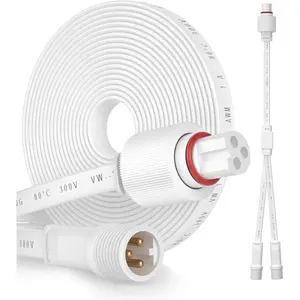 Professional Outdoor Permanent Lighting Extension Cord, 3-Pin Extension Cord, IP68 Power Cord, 10 Feet Extension Cord + 1 Feet Y-Type Extension Cord (10 Feet Extension Cord)