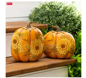 Carved Pumpkins with Sunflowers, Set of 2