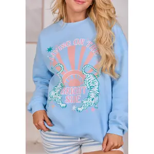 Living On The Bright Side Light Blue Graphic Sweatshirt
