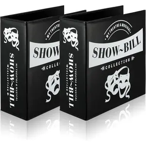 2 Set Show Bill Binder with Sleeves for Broadway and Theatre 3 Ring Theater Program Holder with 40 Sheet Protectors PU Leather Playbill Binders Broadway Playbill Holder (Black)