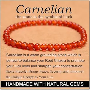 【Carnelian】Carnelian Bracelet Stone of Luck,Stretch Crystal Beads Jewelry Gifts for Women Men Unisex