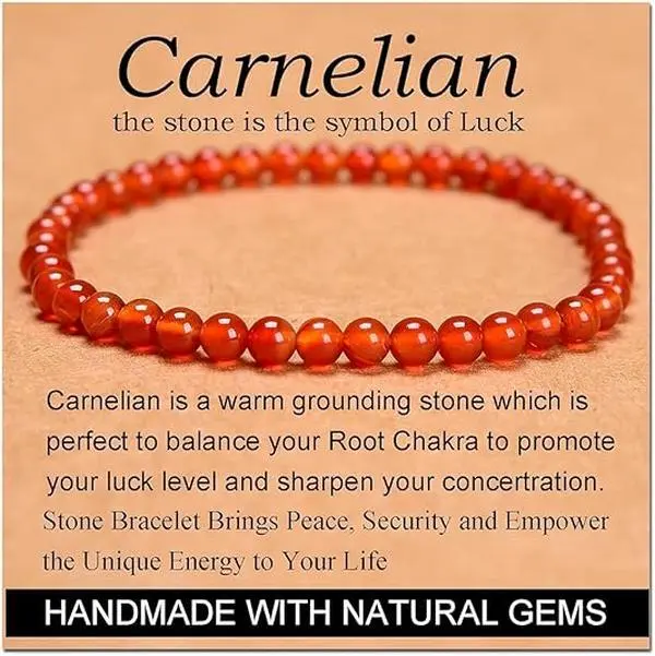 【Carnelian】Carnelian Bracelet Stone of Luck,Stretch Crystal Beads Jewelry Gifts for Women Men Unisex