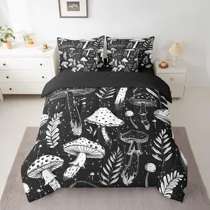 Mushroom Comforter Set,7 Pieces Cartoon Mushrooms Bedding Set,Kawaii Fungus Nature Theme Bed in a Bag,with Comforter,Sheet,Pillowcases & Cushion Cover