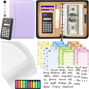 Budget Binder with Zipper Envelopes,  Envelopes for Budgeting, A6 PU Leather Budget Planner 2025 with  Envelopes Calculator, Bill  Organizer for  Saving Budget System Wallet