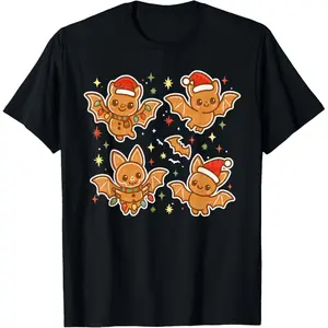 Boys' Short-Sleeve Round Neck Clothes, New Cute Gingerbread Bats Spooky Christmas Cookie Graphic T-Shirt Sweatshirt Top