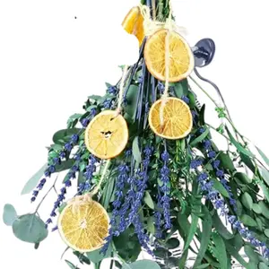 5 Kinds Mix Dried Eucalyptus & Lavender Flowers Bundle for Shower ,Natural Fresh Preserved Eucalyptus Leaves Home Bathroom Decor, Fruit Lemon, Hanging