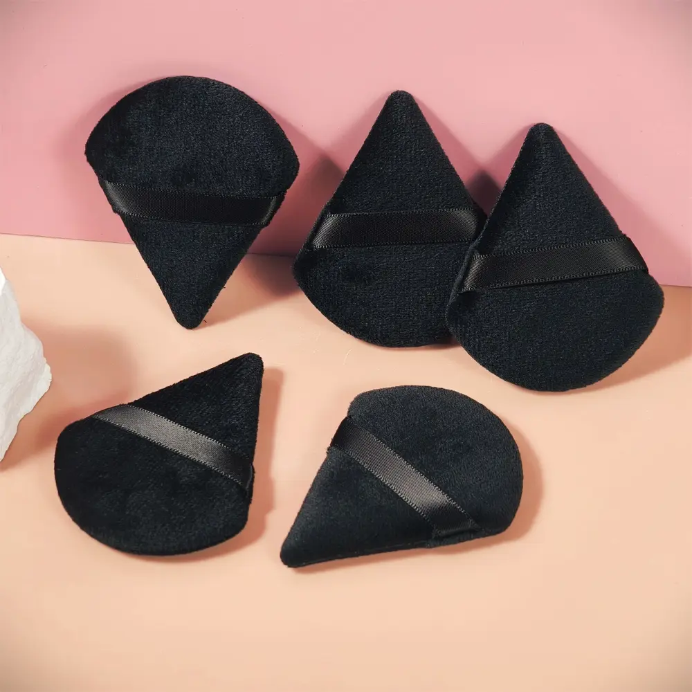 1/3/5/10pcs Black Triangle Dusting Powder Puff Face Soft Makeup Puff, Beauty Sponge Powder Puffs for Loose Powder Mineral Powder Velour Puff for Face Exquisite Makeup Eyes Contouring, Beauty Makeup Tools
