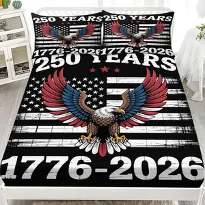American 250th Anniversary Bed Sheet Set (1 Fitted + 2 Pillowcases), Modern Style, Suitable for Dorms, Hotels, All Seasons, No Fillers