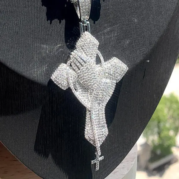 Praying Hands with Cross Chain Cubic Zirconia Pendant Necklace Hip Hop Jewelry Unisex Men Women Gift Daily Wear Christian Decor Praying Hands with Cross Chain Cubic Zirconia Pendant Necklace Hip Hop Jewelry Unisex Men Women Gift Daily Wear Christian Decor