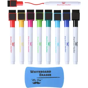 Magnetic Dry Erase Markers, 8 Pack with Whiteboard Eraser, Colorful Fine Tip with Built-In Magnet & Eraser, Low Odor Quick Dry for Whiteboards Office School & Home