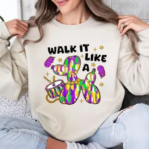 Walk It Like A Dog Mardi Gras Sweatshirt, Mardi Gras Shirt, Retro Mardi Gras Hoodie, Fleur De Lis Shirt, Unisex Sweater Pullover Tee