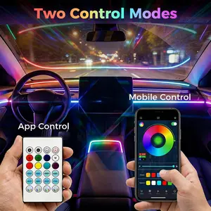 Car Interior RGB LED Ambient Light Strip, USB Powered, App & Remote Control, Music Sync, 110CM 1-in-1 / 2-in-1 Options Multicolor Multi-Mode Lamp Hyper neon light kit