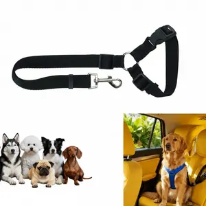 Dog Car Seat Belt – Adjustable Vehicle Restraint with Elastic Buffer, Practical Nylon Seat Belt for Small, Medium & Large Dogs, Fits Cars & Trucks (Black)
