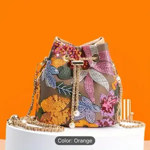 Orange Crossbody Purse with Adjustable Chain Strap Floral Embroidery and Applique Color Orange Fashion Accessory