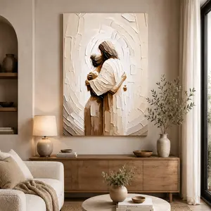 Jesus Embracing Woman Canvas Wall Art, Christian Religious Wall Decor, Faith Inspirational Canvas Print for Living Room Bedroom Home Decor
