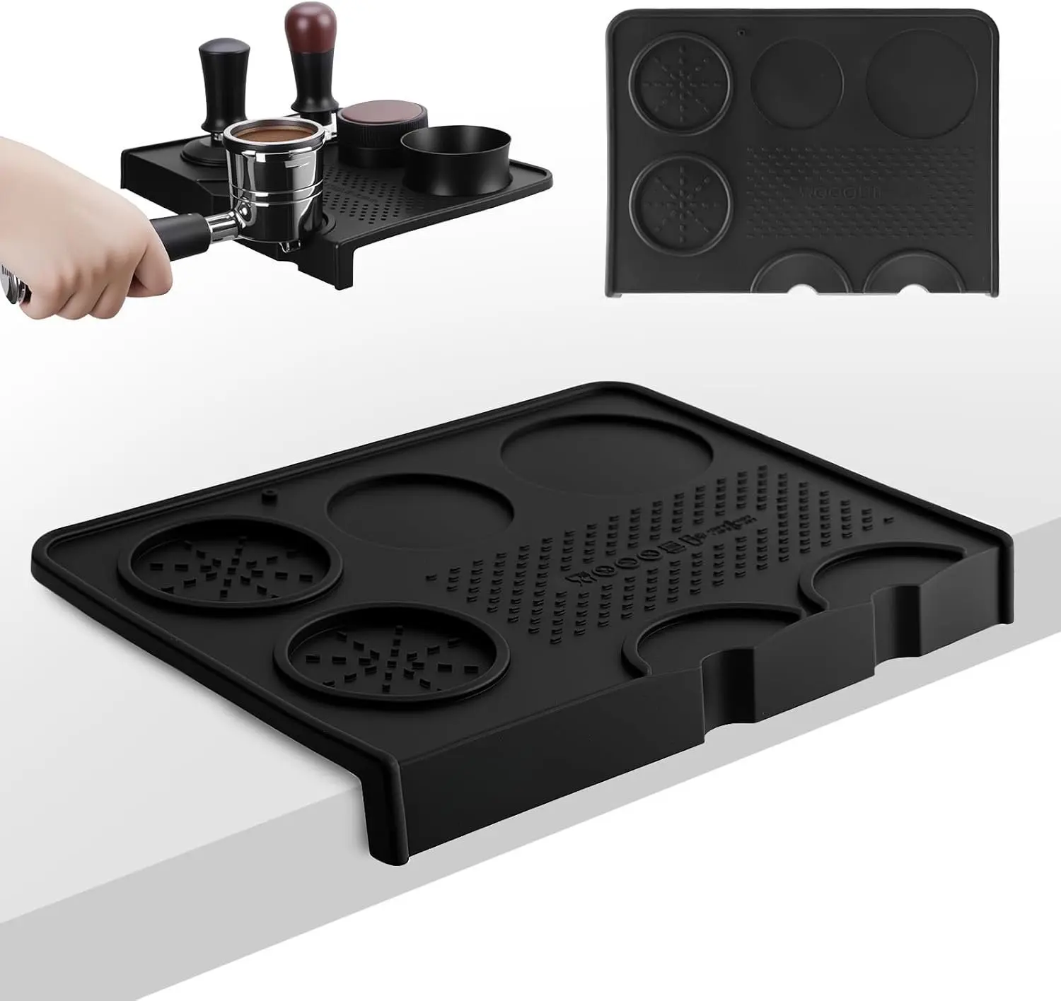 Espresso Tamping Mat for Counter   Grade   Non-Slip Coffee Tamper Mat for Barista Espresso Machine Accessories  Multi-Slot Tamp Station Espresso Mat for Countertop Black