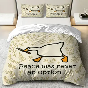 3PCS Duvet Cover Set, 1 Duvet+2 Pillowcases(Without filler), Goose Floral Humorous Quirky Playful theme, Easter bedding set, Goose design Suitable for decoration bedroom, guest room, dorm, apartment.