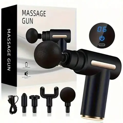 Home portable USB rechargeable 6-speed body massage gun, adjustable multifunctional body fascia gun . Perfect for muscle recovery, neck & back pain relief, and post-workout relaxation, 4 replaceable heads; Ultra-quiet brushless motor, Mother's Day gift