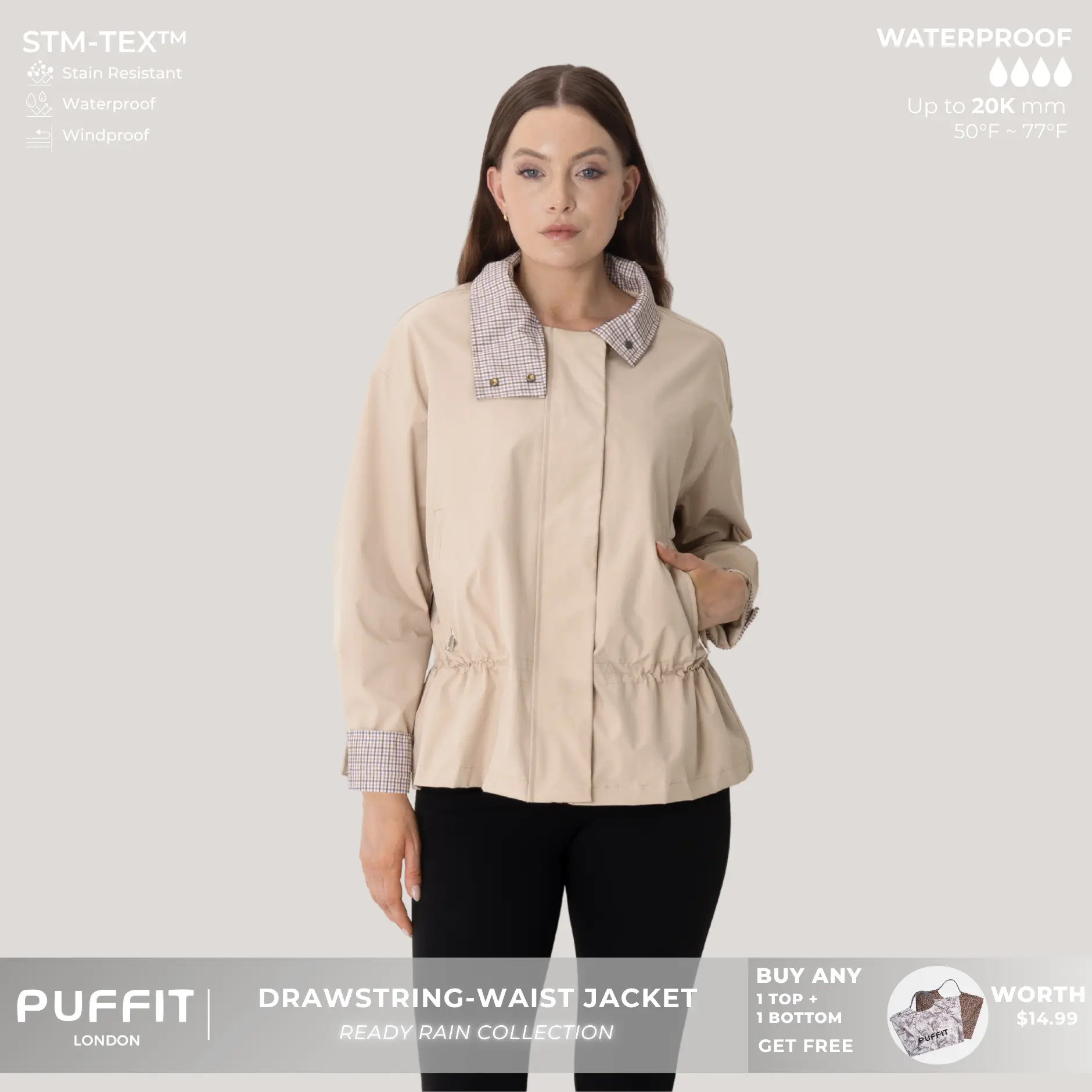 PUFFIT Effortless Style High Convertible Collar Summer Jacket With Inner Drawstring Waist,Breathable Eyelets & Multi-Pocket Design,Stain-Resistant Windproof Outerwear,Outdoor,Fall & Winter,Sport,Jacket,Womenswear,Windbreaker,2026 Shopping